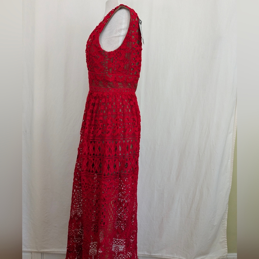 Nasty Gal NWT Isobel Red Crochet Lace Maxi Dress Sz Small Isobel Sheer Boho - Picture 5 of 15